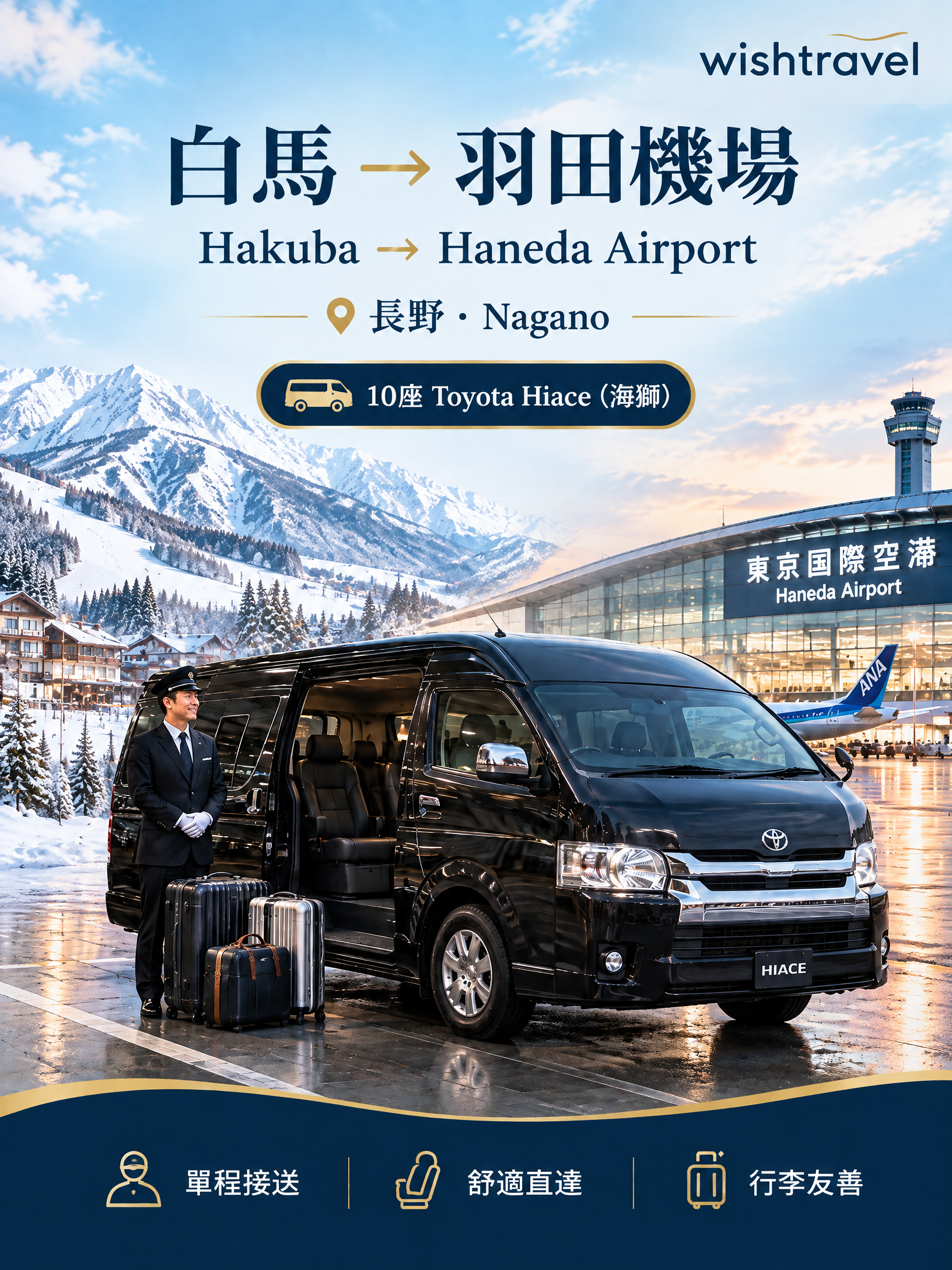白馬(長野縣)→羽田國際機場(HND),豐田海獅單程 滑雪季送機服務