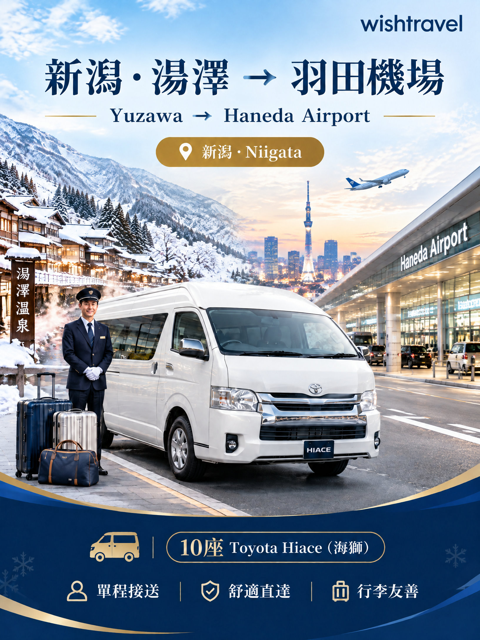 湯澤(新潟縣)→羽田國際機場(HND),豐田海獅單程 滑雪季送機服務